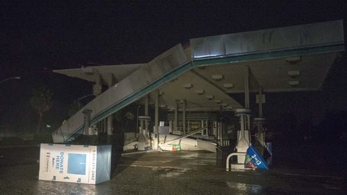 A Woodall’s gas station and convenience store in Albany, located at 261 E Oglethorpe Boulevard, is damaged after Hurricane Michael moved through South Georgia, Thursday, October 11, 2018. (ALYSSA POINTER/ALYSSA.POINTER@AJC.COM)