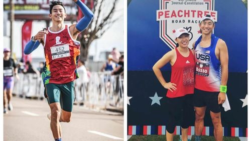 Kevin Khoo is the leader in the Peachtree Invite Challenge, a contest to see who can recruit the most runners to the AJC Peachtree Road Race. He's seen at right with wife Jean Khoo. PHoto: Kevin Khoo