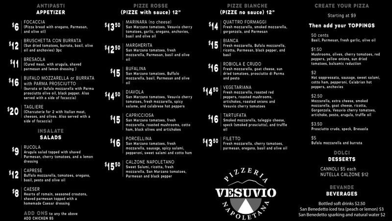 Vesuvio menu