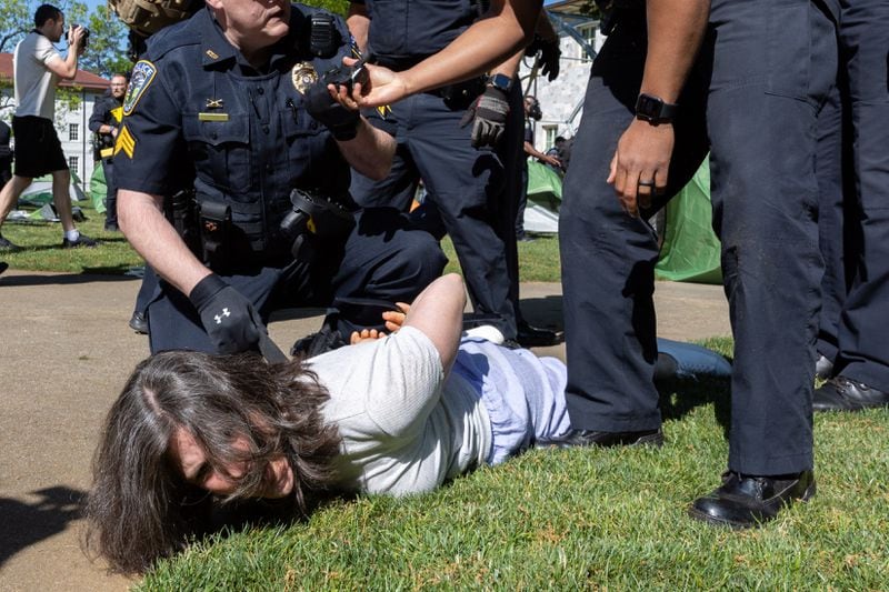 Police arrested Emory economics professor Caroline Fohlin during a rally Thursday. 