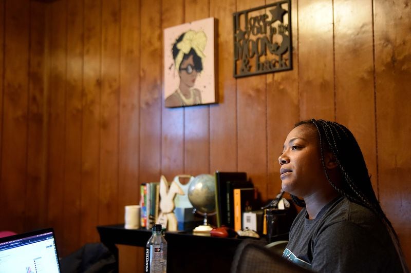 3/17/21 - ROCKMART - Tatiana Edwards, a student at Georgia Northwestern Technical College, had to get accustomed to pursuing her degree in quarantine. She's a working mom (her younger son, a 6-year-old, is autistic) and also leads the student government association for the technical college system. Ryon Horne/RHORNE@AJC.COM