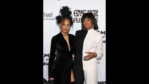 Teyana Taylor (left) and Heather Lowery attend Femme It Forward Give Her FlowHERS Awards Gala 2023 at The Beverly Hilton on November 10, 2023 in Beverly Hills, California. (Photo by Jerritt Clark/Getty Images for Femme It Forward/Give Her FlowHERS)