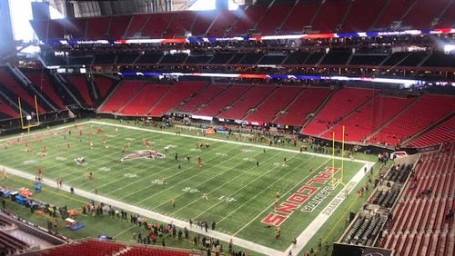 Pressbox view before the Bucs (3-7) face the Falcons (3-7) at Mercedes-Benz Stadium at 1 p.m. Sunday, November 24, 2019. (By D. Orlando Ledbetter/dledbetter@ajc.com)
