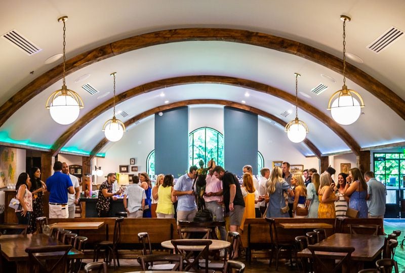 Bold Monk brewery is a two-story space featuring an exhibition kitchen, multiple bars, indoor and outdoor dining areas and a vaulted Library Loft with a retail bookstore.
Courtesy of Ryan Fleisher