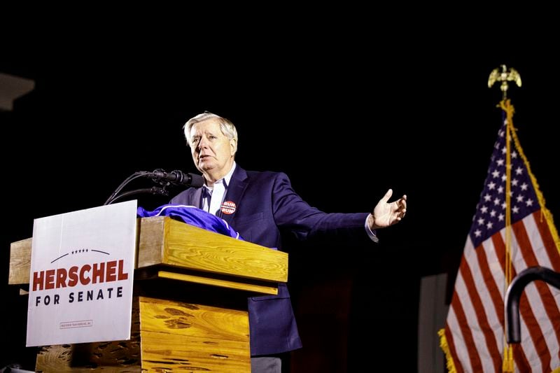 U.S. Sen. Lindsey Graham (R-S.C.) campaigned vigorously for Republican Herschel Walker in his failed Senate campaign against U.S. Sen. Raphael Warnock. (Dustin Chambers/The New York Times)