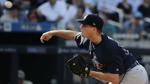 Atlanta Braves’ Lucas Sims delivers a pitch during the second inning of a baseball game against the New York Mets Monday, Sept. 25, 2017, in New York. (AP Photo/Frank Franklin II)