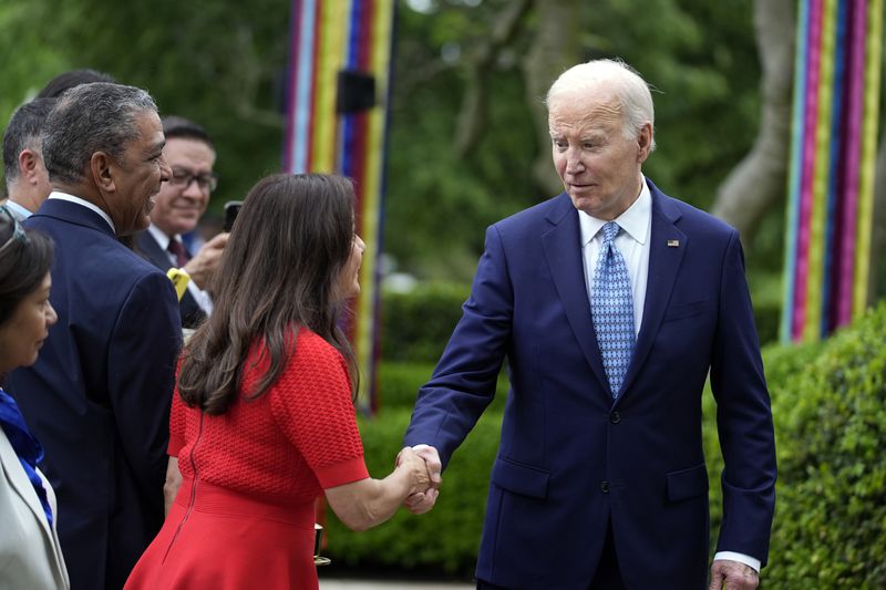 President Joe Biden arrives to speak during a Cinco de Mayo reception in the Rose Garden of the White House on Monday.