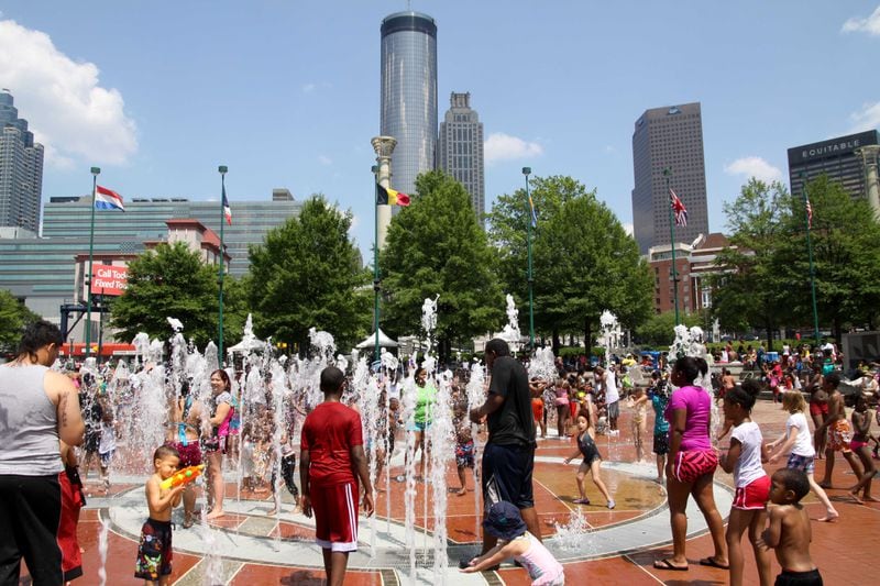 Centennial Olympic Park is a public park in downtown Atlanta built for the 1996 Summer Olympics. A popular feature is the Fountain of Rings, an interactive display that syncs music, lights and water. In the summer, it is a very popular location for kids and adults to cool off. Other nearby attractions include The World of Coca-Cola, Georgia Aquarium, CNN, Georgia Dome and Philips Arena.