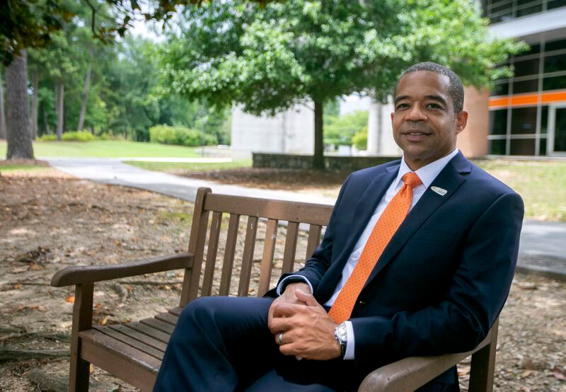 New Clayton State University President T. Ramon Stuart poses for a portrait on campus at the James M. Baker University Center on Thursday, July 8, 2021. (Christine Tannous / christine.tannous@ajc.com)