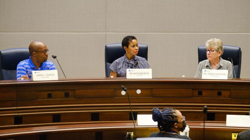 The Fulton County Board of Registration and Elections meets at the Assembly Hall of the Fulton County Government Center to certify the June general primary run-off election on Monday, June 27, 2022. (Arvin Temkar / arvin.temkar@ajc.com)
