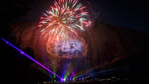 Fireworks explode at Stone Mountain Park during the Lasershow Spectacular.
