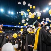 Georgia Tech holds graduation at McCamish Pavilion for students receiving Master's degrees in the College of Computing and Bachelor's degrees in Mechanical Engineers on Saturday, May 4, 2024.  (Jenni Girtman for The Atlanta Journal-Constitution)