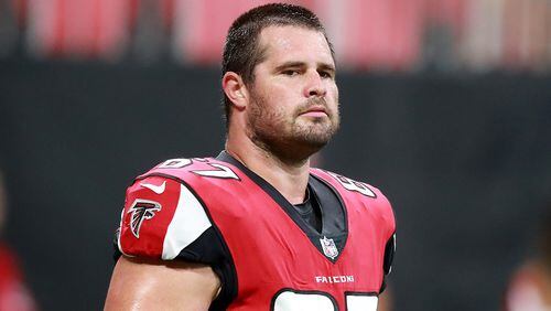 Falcons guard Andy Levitre prepares to play the Chiefs in a NFL preseason game on Friday, August 17, 2018, in Atlanta.  Curtis Compton/ccompton@ajc.com