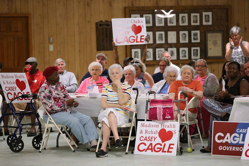Residents from Madison Health and Rehab and Quiet Oaks Health Care are on hand to help support Lt. Gov. Casey Cagle during his campaign stop at the Madison Lions Club on Sunday, July 22, 2018. (Photo: CURTIS COMPTON / ccompton@ajc.com)