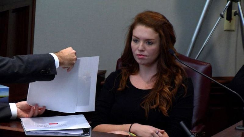 Jaynie Meadows testifies that at first she fell in love with Justin Ross Harris, and that Harris told her that he would be with her if his situation was different, during Harris' murder trial at the Glynn County Courthouse in Brunswick, Ga., on Thursday, Oct. 20, 2016. (screen capture via WSB-TV)