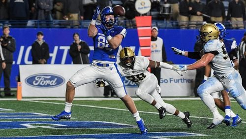 Tight end Aubry Payne of Georgia State catches a pass against Army at Georgia State Stadium on Oct. 19, 2019. (Todd Drexler/Georgia State Athletics)
