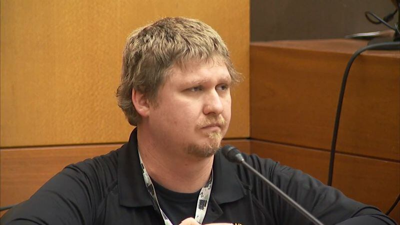 Christopher Traugott, the Atlanta Police Department crime scene supervisor, testifies at the murder trial of Tex McIver on March 22, 2018 at the Fulton County Courthouse. (Channel 2 Action News)
