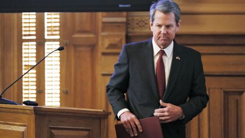 Gov. Brian Kemp leaves the podium after he addressed the 2019 Season Joint Budget hearings. Bob Andres / bandres@ajc.com