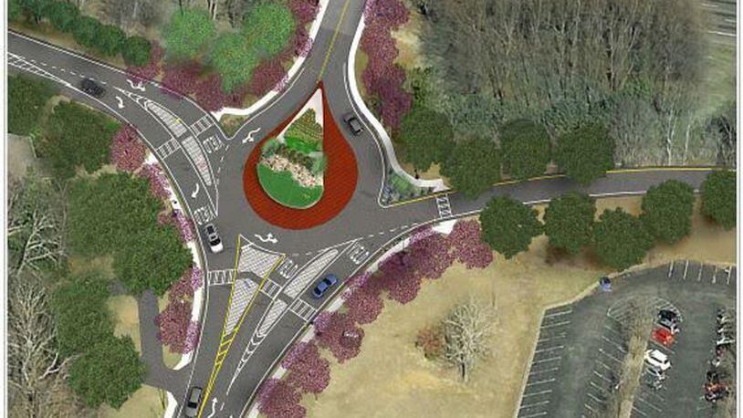 Artist’s rendering depicts one of two roundabouts constructed at the interchange of Riverside Drive and I-285 in Sandy Springs. GEORGIA DEPARTMENT OF TRANSPORTATION