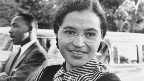 Photograph of Rosa Parks with Dr. Martin Luther King jr. (ca. 1955) Mrs. Rosa Parks altered the negro progress in Montgomery, Alabama, 1955, by the bus boycott she unwillingly began