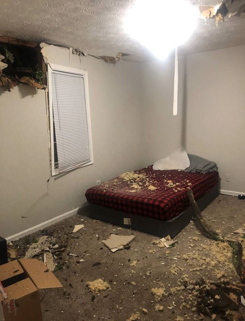 A tree crashed through the roof and into the guest bedroom of Emma Ceplina's Belvedere Park townhouse.