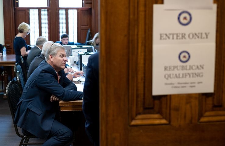 U.S. Rep. Barry Loudermilk qualifies to run for office on the first day of qualifying Monday, March 7, 2022, at the Georgia State Capitol. (Ben Gray for The Atlanta Journal-Constitution)