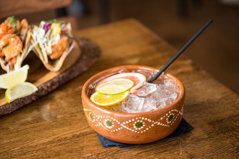 Cazuela Mexicana cocktail with El Jimador Reposado, triple sec, fresh grapefruit, lime, and orange juice with grapefruit soda. Photo credit- Mia Yakel.