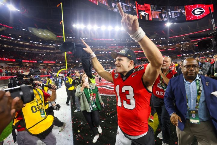Quarterback Stetson Bennett led Georgia to two national championships. Now he is headed to the NFL after being drafted by the Rams in the fourth round Saturday. Here's 11  things to know about Bennett's NFL opportunity. (Jason Getz / Jason.Getz@ajc.com)