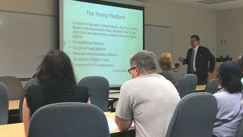 Political scientist Robert Smith teaches Savannah State University’s one-of-a-kind class on the Donald Trump phenomenon. GREG BLUESTEIN / GBLUESTEIN@AJC.COM