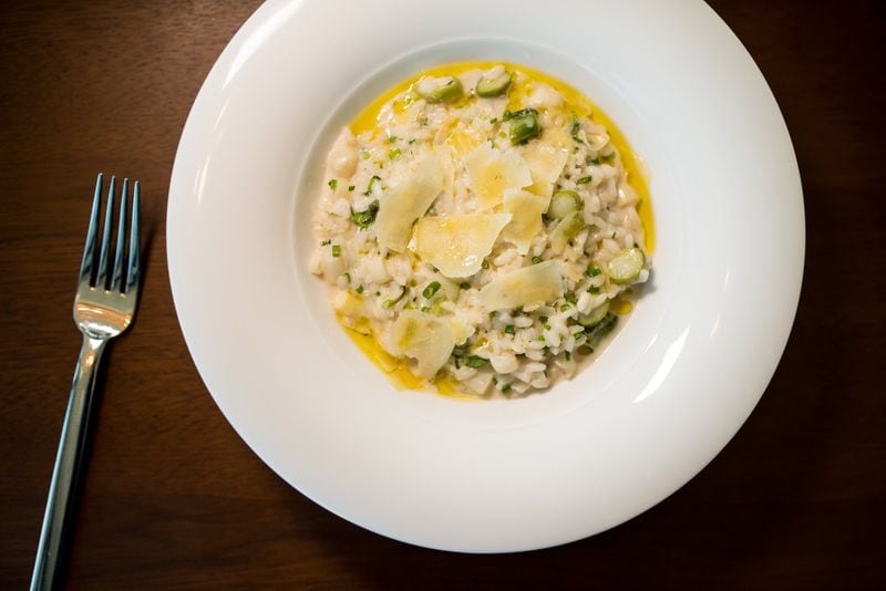  Green and White Asparagus Risotto with mascarpone, lemon, and parmesan. Photo credit- Mia Yakel.