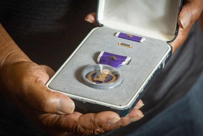 Johnny Miller of Atlanta received two Purple Hearts for his wounds from the Battle for Hill 875 during the Vietnam War. (Steve Schaefer/steve.schaefer@ajc.com)