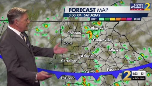 Channel 2 Action News chief meteorologist Glenn Burns said scattered showers are expected Saturday afternoon.