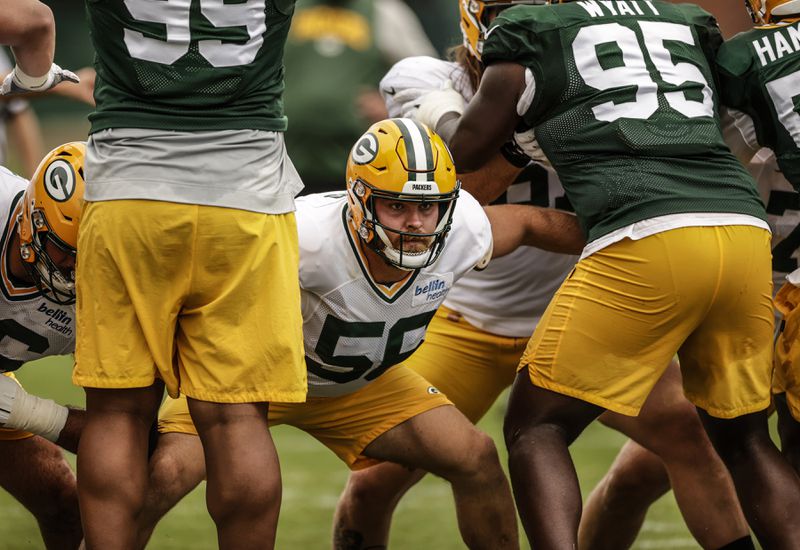Former Georgia Tech long snapper and tight end Jack Coco (center of photo) during a Green Bay Packers practice. (Evan Siegle/Green Bay Packers)