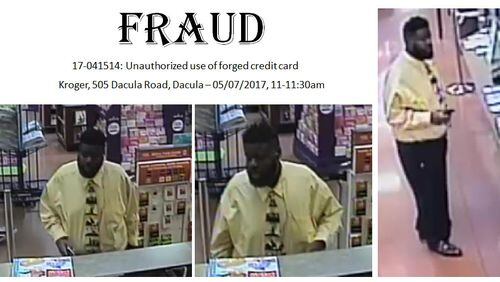 Gwinnett County police are searching for this man who tried using used a cloned bank card to purchase money orders.
