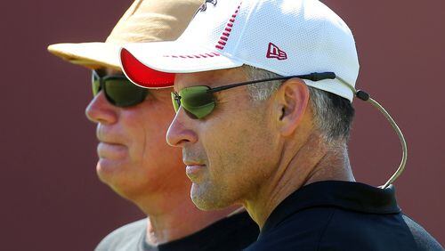 Mike Smith and Mike Nolan: Defensively, the job isn’t getting done. (Curtis Compton/AJC photo)