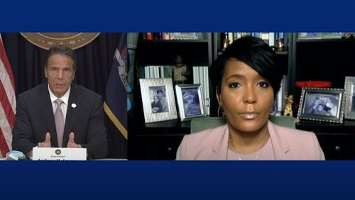 Atlanta Mayor Keisha Lance Bottoms spoke with New York Gov. Andrew Cuomo during a briefing on July 13.