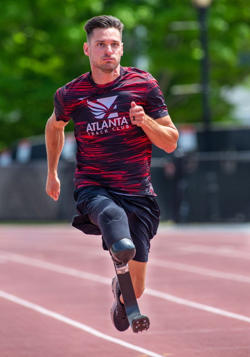 Paralympic runner, Jarryd Wallace, practices at UGA track in Athens on Wednesday April 28th, 2021. For AJC inspire story.
PHIL SKINNER FOR THE ATLANTA JOURNAL-CONSTITUTION.