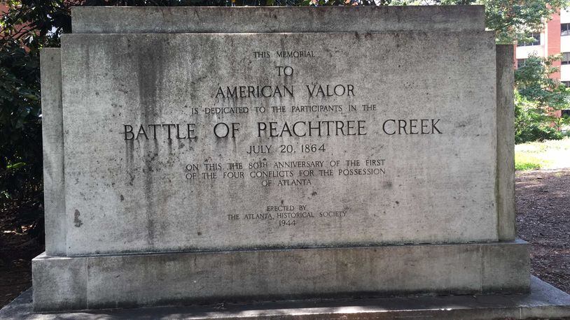 The Battle of Peachtree Creek monument was disassembled and is being stored during construction by Piedmont Healthcare.