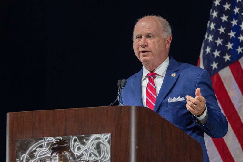 Lieutenant Governor candidate and Georgia Senate Pro-Tem Butch Miller speaks at the Georgia GOP State Convention in Jekyll Island, Georgia on June 5th, 2021. Nathan Posner for the Atlanta-Journal-Constitution