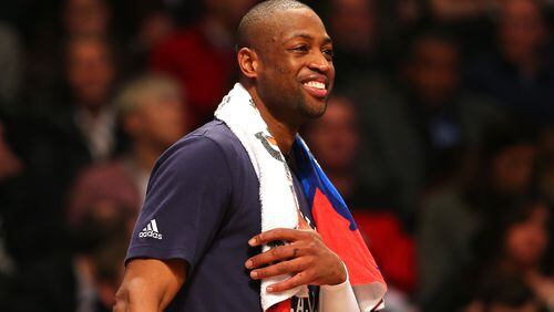 TORONTO, ON - FEBRUARY 14: Dwyane Wade #3 of the Miami Heat and the Eastern Conference smiles from the bench in the first half against the Western Conference during the NBA All-Star Game 2016 at the Air Canada Centre on February 14, 2016 in Toronto, Ontario. NOTE TO USER: User expressly acknowledges and agrees that, by downloading and/or using this Photograph, user is consenting to the terms and conditions of the Getty Images License Agreement. (Photo by Elsa/Getty Images)