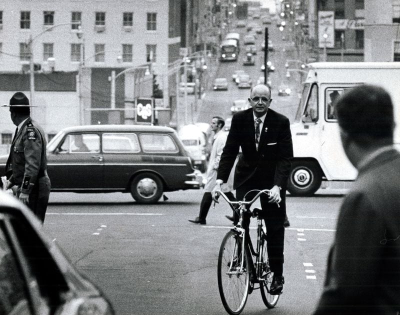 Then-Gov. Lester Maddox rides along a street in downtown Atlanta in 1971. (Bill Grimes/AJC staff) 