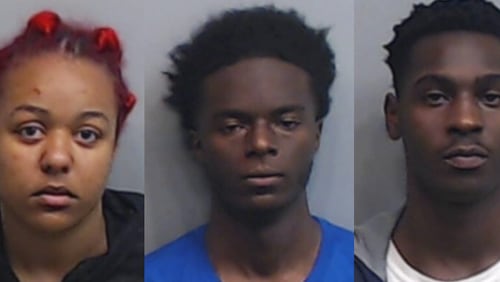 Naya-Michelle Hunter (left) and Devin Antoin Durham (center) were Atlanta Metropolitan College basketball players when they, along with Jalen Dashaun Hunt (right), shot someone during an attempted armed robbery, prosecutors said.