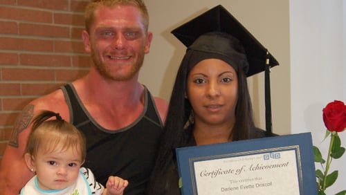 Darlene Driscoll, 31, graduated from Gwinnett Technical College with a GED as her husband, daughter, mother and judge stood proudly alongside her.