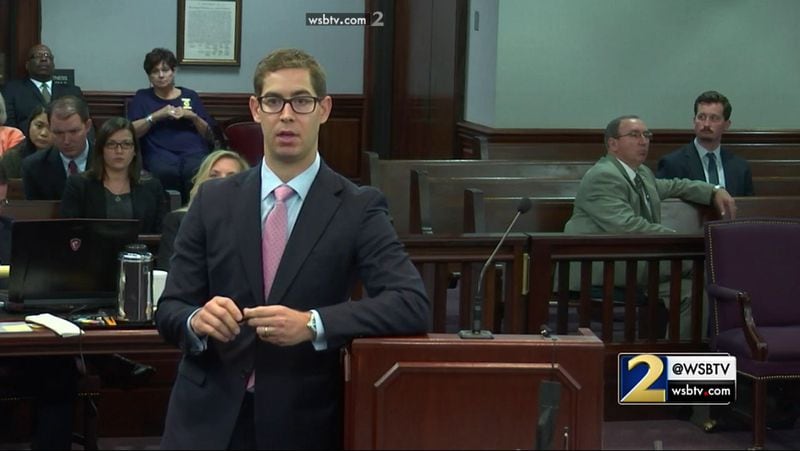 Defense attorney Carlos Rodriguez questions expert witness Scott Moulton about Justin Ross Harris' web searches, during Harris' murder trial at the Glynn County Courthouse in Brunswick, Ga., on Friday, Nov. 4, 2016. (screen capture via WSB-TV)