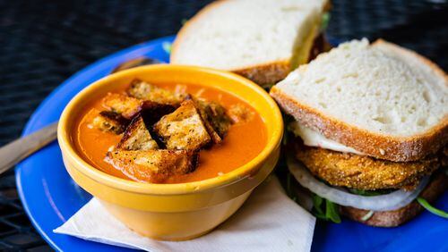 The Fickle Pickle’s Tomato Basil Soup is topped with croutons. CONTRIBUTED BY HENRI HOLLIS
