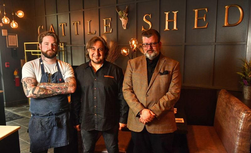 The team at Cattle Shed Wine & Steak Bar includes (from left) executive chef Colin McGowan, owner Sean Yeremyan and general manager Chris Reid. (Chris Hunt for The Atlanta Journal-Constitution)