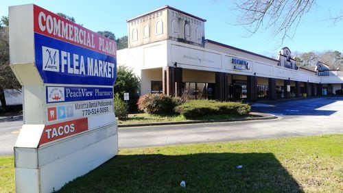 Commercial Plaza located on Franklin Gateway in Marietta, Georgia, on Friday, February 14, 2020. The city of Marietta is set to demolish the strip center, which was once home to the Marietta Flea Market. (Christina Matacotta for the Atlanta Journal-Constitution).