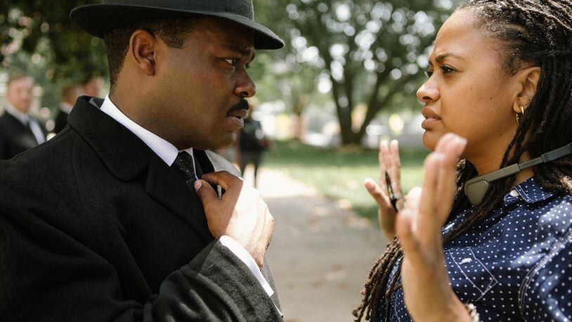 Director/executive producer Ava DuVernay on the set of “Selma,” with David Oyelowo, who played the Rev. Martin Luther King Jr. Much of “Selma” filmed in metro Atlanta. CONTRIBUTED BY PARAMOUNT PICTURES
