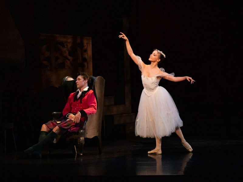 Emily Carrico and Denys Nedak in their roles as The Sylph and James on Saturday in Atlanta Ballet's La Sylphide. Photo: Shoccara Marcus