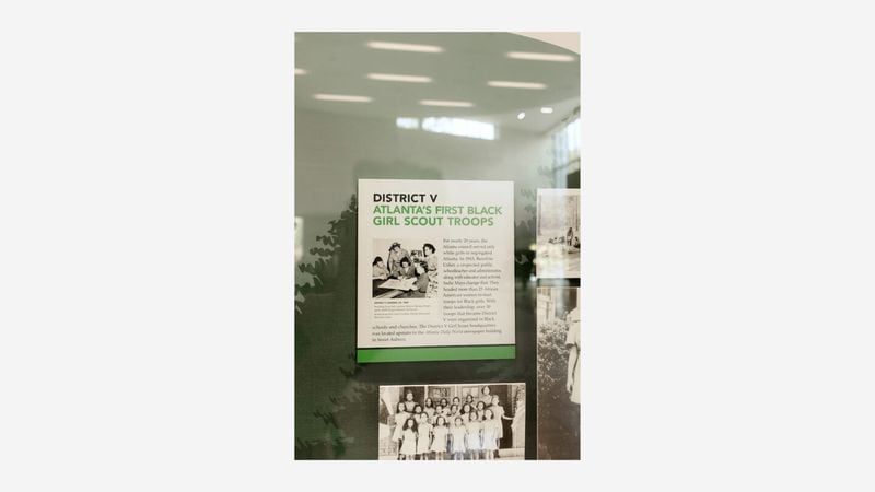 The display highlights “District V,” the first Black Girl Scout troops in Atlanta, founded in 1943 and the century-old, yet still-operating, Camp Timber Ridge. (Courtesy of Atlanta History Center)